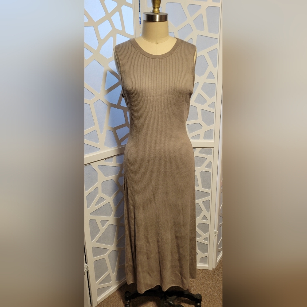 Uniqlo Sheath Cotton Blend Rib Knit Sleeveless Midi Dress